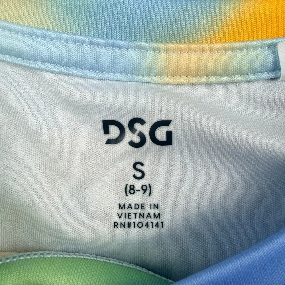 DSG Kids Performance T-Shirt Small 8-9 Blue Green Orange‎ Abstract Tie Dye Print